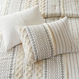 INK+IVY Comforter for Queen Size Bed, Chenille Tufted, Breathable Cotton Comforter Set Queen, All Season Modern Boho Comforter with Farmhouse Bedding Flare, 2 Matching Shams, Queen Ivory 3 Piece INK+IVY