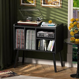 UODERS Record Player Table, Mid-Century Record Player Stand with Vinyl Storage Hold Up to 150+ Albums, Vinyl Record Cabinet with Adjustable Shelves, Wood Turntable Stand for Music Living Room (Black) UODERS