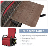 Skypatio Outdoor Patio Swivel Recliner Chair, Independently Adjustable Backrest and Footrest Patio Wicker Reclining Lounge Chair with Flip Side Table for Indoor, Balcony, Porch(Red)