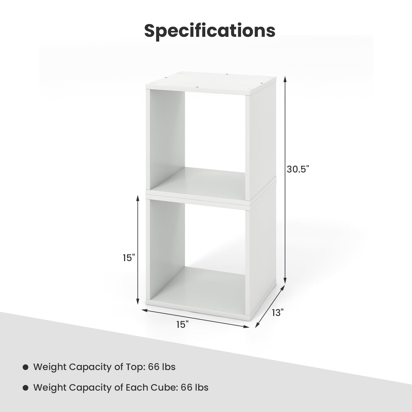 Giantex 2-Tier White Cube Bookshelf Organizer with Stable Stacking Design - WoodArtSupply