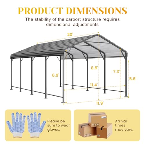 FansaFurn 12' x 20' Metal Carport, Heavy Duty Canopy with Updated Roof & Enhanced Base, Multi-Use Carport Garage for Car, Truck, Boat, Tractors, Party, Grey FansaFurn