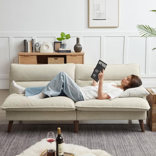 Enobala Convertible Futon Sofa Bed, 72" Loveseat Couch, Modern Folding Futon Couch with 3-Level Adjustable Backrest, Sleeper Recliner Couches for Living Room/Guest Room/Apartment/Small Spaces, Beige Enobala