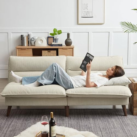 Enobala Convertible Futon Sofa Bed, 72" Loveseat Couch, Modern Folding Futon Couch with 3-Level Adjustable Backrest, Sleeper Recliner Couches for Living Room/Guest Room/Apartment/Small Spaces, Beige Enobala
