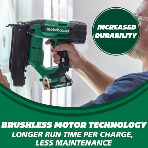 Metabo HPT 18V MultiVolt™ Cordless Brad Nailer Kit, 18 Gauge, 5/8" up to 2" Brad Nails, Includes (1) 18V 2.0Ah Lithium Ion Battery w/Fuel Gauge, Charger, Bag, Lifetime Power Tool Warranty, NT - WoodArtSupply