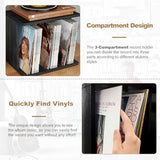 Emfogo Vinyl Record Storage, Record Player Stand Wall Mount Up to 80-100 Albums, 3-Compartment Vinyl Record Holder, Black Emfogo