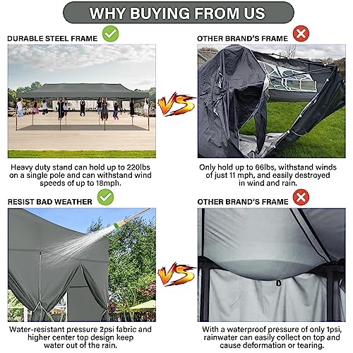 Tooluck 10x30 Pop up Heavy Duty Canopy with 8 sidewalls, Waterproof Commercial Pop up Party Tent Canopy,Outdoor Tents for Wedding Parties, 3 heigh Adjustable Gazebo with Wheeled Bag,Grey - WoodArtSupply