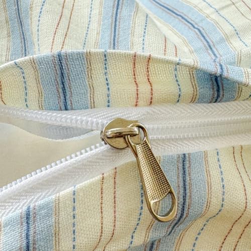 BlueBlue Stripe Duvet Cover Set Twin 100% Cotton Soft Lightweight Gauze Bedding Blue Line Stripes on White 1 Abstract Geometric Comforter Cover 2 Pillowcases (Twin) BlueBlue