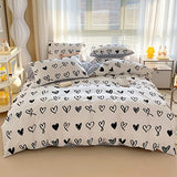 BlueBlue Hearts Kids Duvet Cover Set Twin 100% Cotton Bedding for Boys Girls Teens Single Bed Cartoon Kawaii Black White Heart Love Pattern 1 Cute Comforter Cover 2 Pillowcase (Twin) BlueBlue