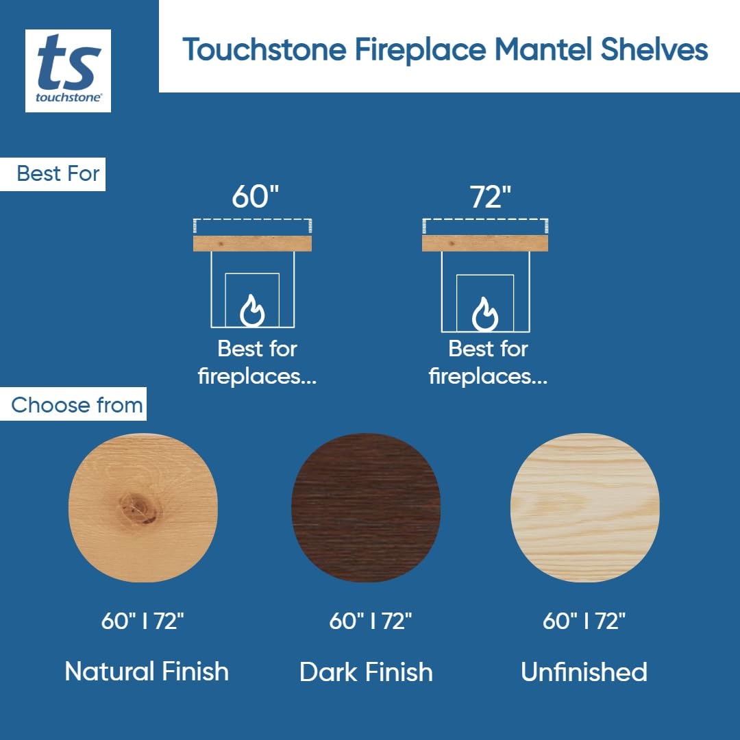 Touchstone Encase Fireplace Mantel- Wall Mounted 72 Inch Floating Shelf- Rustic, Solid Wood Farmhouse Style Mantel Shelf for Electric Fireplaces - 72 Inch x 8 x 4.75 Natural Finish - 90003 Touchstone