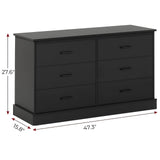 Hasuit 6 Drawer Double Dresser, Wood Storage Tower Clothes Organizer, Wide Chest of 6 Drawers, Large Storage Cabinet, Black Dresser for Bedroom, Hasuit