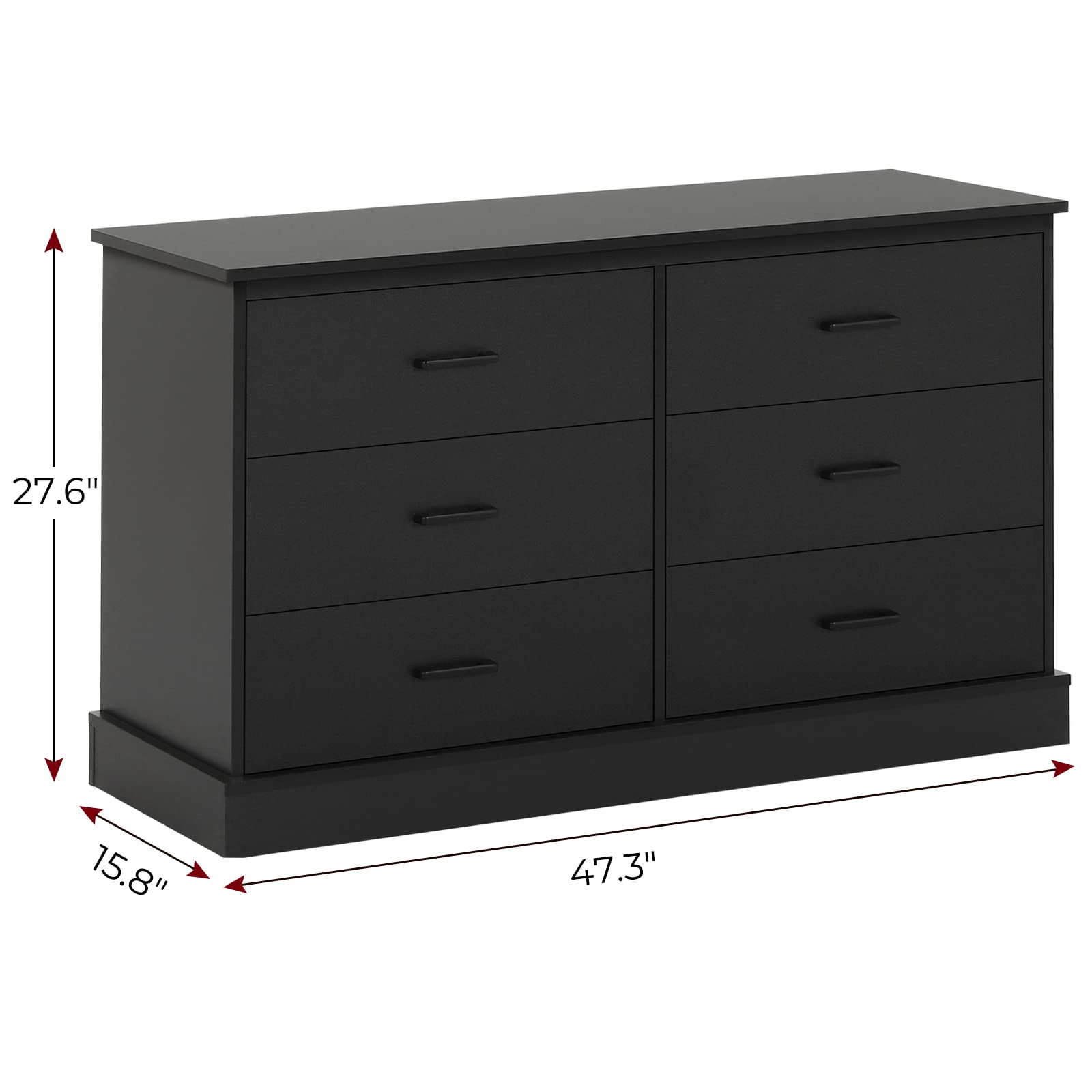 Hasuit 6 Drawer Double Dresser, Wood Storage Tower Clothes Organizer, Wide Chest of 6 Drawers, Large Storage Cabinet, Black Dresser for Bedroom, - WoodArtSupply