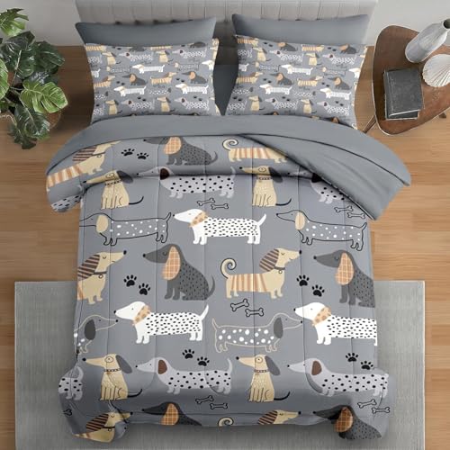 Pamnest Comforter Set King Size, Cute Dog 7 Pcs Bedding for Kids and Adults, Animal Nursery Pet Bed Sheet Sets with Fitted Sheet 2 Pillowcases & 2 Shams for Bedroom Bed Decor Pamnest