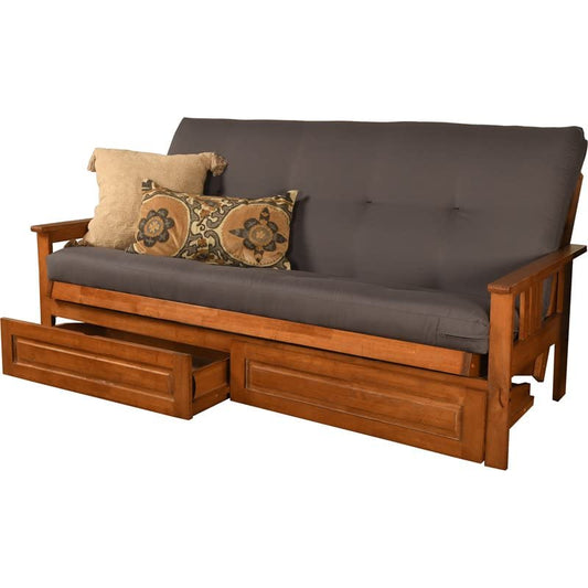 Kodiak Furniture Monterey Barbados Storage Wood Futon with Twill Gray Mattress - WoodArtSupply