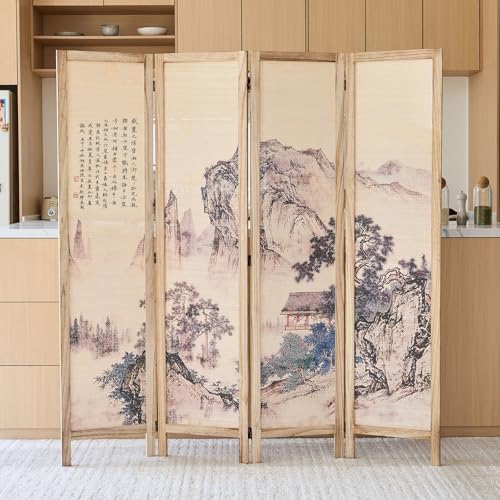 Svimi Oriental Style 4 Panel Room Divider and Folding Screen Room Divider,Freestanding Partition Screen,67″H x 64″W (Landscape, Bamboo Curtain) Svimi