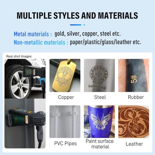 ZAC Portable Laser Marking Machine PRO Fiber Engraver Handheld Marker with 100 * 100mm Field Lens, Dual Power Supply MAX Laser Source 8" Touchscreen, Class II 0.874mW ZAC