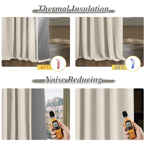 StangH Full Blackout Linen Curtains 84 inches Long, Extra Wide Pinch Pleated Living Room Darkening Drape Neutral Boho Energy Saving Sliding Door for Home Office, W72 x L84, 1 Panel StangH