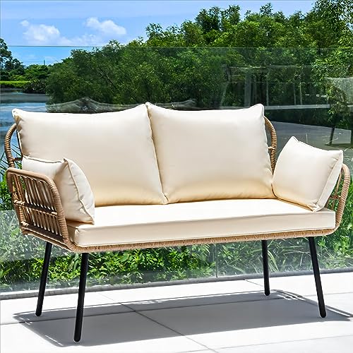 YITAHOME Love Seat Patio Sofa, All-Weather Wicker Large Loveseats Patio Sectional Furniture with Cushions & Lumbar Pillows, Outdoor Patio Furniture Set for Patio, Balcony, Backyard, Deck, Poolside YITAHOME