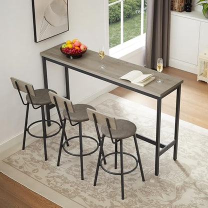 Stylish Grey 63" Bar Table Set with 3 PU Upholstered Stools for Kitchen and Dining - WoodArtSupply