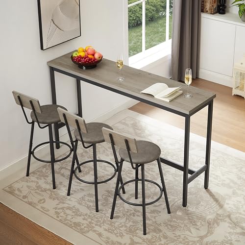 Stylish Grey 63" Bar Table Set with 3 PU Upholstered Stools for Kitchen and Dining