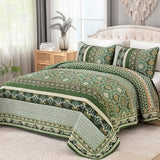 Yiran King Size Quilt, Olive Green Spring Summer Bedspread Bedding Set, 3 Pieces Bohemia Coverlet with 2 Pillow Shams for All Season 110x90 Inch