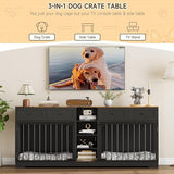 GarveeHome 82" Double Dog Crate Furniture, Large Dog Kennel Indoor for 2 Dogs, Heavy Duty Wooden Dog Crate TV Stand with 4 Drawers and Shelves, Black GarveeHome
