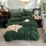 FOSSA Duvet Cove Set 100% Washed Cotton Linen Feel Super Soft Breathable Cozy 3 Pieces Bedding Sets Solid Forest Green Twin FOSSA