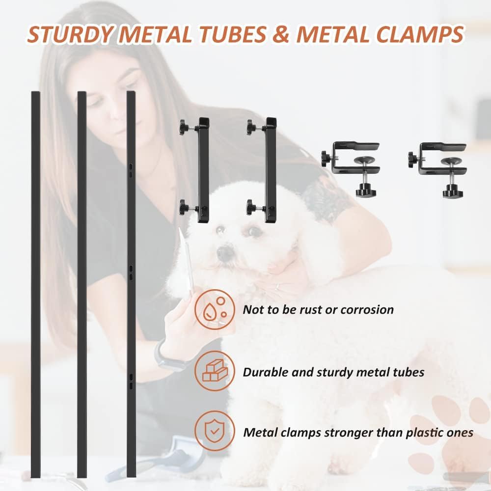 HIDOG H-Shape Dog Grooming Arm with Clamp, Pet Grooming Table Arm with 3 Loop Noose, 33" Height Adjustable and 38" - 50" Width Adjustable for Small/Medium/Large Dogs HIDOG
