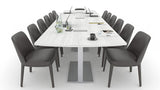 SKUTCHI DESIGNS INC. 14 Person Modular Arc Rectangle Conference Table | Square Metal Base | Harmony Series | 14' | White Cypress SKUTCHI DESIGNS INC.