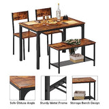 soges 4 Person Dining Table Set, 43.3inch Kitchen Table Set for 4, Dining Room 2 Chairs with Backrest, 2-Person Bench with Storage Rack, Vintage Brown soges
