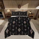 Feelyou Rustic Western Bedding Set Full Size Kids Western Tribal Bull Skull Comforter Adult Black Brown Boho Ethnic Aztec Cow Pattern Comforter Set Feelyou