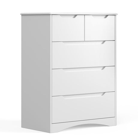 Gizoon 5 Drawers Chest, White Dresser for Dedroom with Embedded Handle, Sturdy Anti-Tripping Device, Chest of Drawers with Large Storage Capacity for Hallway, Office, Living Room Gizoon