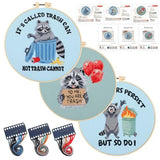 Mindsoft 3 Sets Raccoon Embroidery Kit with Embroidery Hoop Easy Pattern Needlepoint Kit for Beginners and Adults Hand Crafts Needlepoint Set with Needles Thread and Instruction
