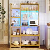 FORABAMB 10-Tier Bamboo Bakers Rack with Power Outlets and RGB LED Lights FORABAMB