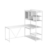 SEDETA L Shaped Computer Desk, 58'' Office Desk with LED Light and Bookshelf, L Shaped Corner Desk with Storage Shelves for Home Office, Gaming Desk, L Desk, White SEDETA