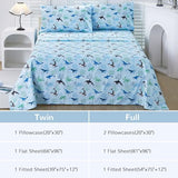 Viviland 3 Pieces Boys Blue Ocean Twin Sheet Set - Soft Microfiber Fitted Flat Sheets & Pillowcase - Blue Ocean Whales, Sea Turtles, Marine Organisms Bedding Sets - for Kids & Toddlers Viviland