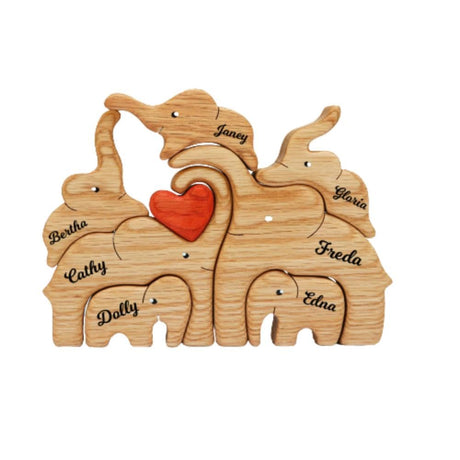Mesnove 2023 Personalized Elephant Family Wooden Art Puzzle, Gift for Family Mesnove
