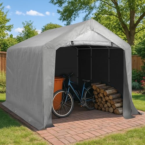 Outvita Outdoor Portable Storage Shed Tent, 8x12 ft Waterproof Carport with Roll-Up Zipper Door and Durable Galvanized Steel Frame, Ideal for Motorcycle, GTV, Bike, Wood Tool Lawn Mower Storage Outvita