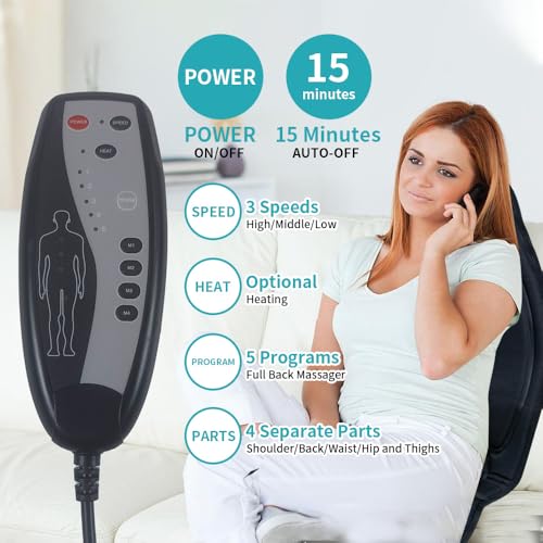JOJOPEPE Back Massager with Heat,8 Vibration Motors Massage Chair Pad for Shoulder and Back, Deep Tissue Vibration Seat Cushion for Body Pain Relief，Home Office Chair Use, Gifts for Women,Men,Black JOJOPEPE