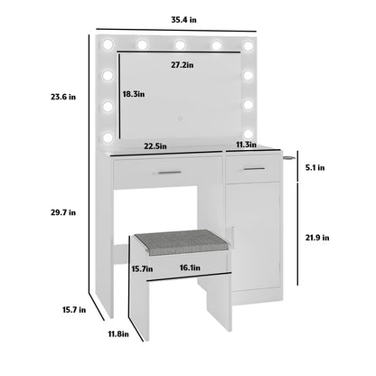 Viaozutis Vanity, Vanity Desk with Mirror, Large Drawer and Power Socket with 11 Light Bulbs and 3 Adjustable Lighting Modes, Vanity Table Ideal for Bedroom (White)