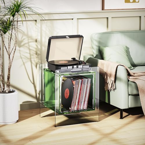 solaround Acrylic Nightstand, Bedside Table for Bedroom, Side Table, Record Player Stand, 18'' x 15.7'' x 21.6'', Green solaround