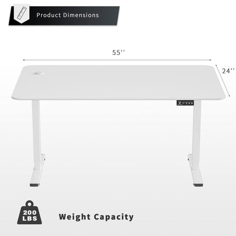YESHOMY Height Adjustable Electric Standing Desk 55 inch Computer Table, Home Office Workstation, 55in, White Leg/White Top YESHOMY
