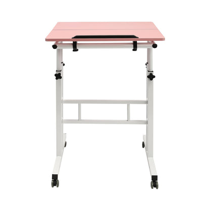 YUYANSHOP 24" Mobile Stand Desk, Small Lift Table Adjustable Standing Desk with Wheels Storage Home Office Workstation, Portable Rolling Desk Laptop Cart for Standing&Sitting (24", Pink)