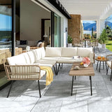 YITAHOME 4 Pieces Patio Furniture Set, Outdoor Rattan Woven Conversation Sectional L-Shaped Sofa with 5 Seater for Backyard, Porch, Boho Detachable Lounger with Cushions and Side Table - Beige YITAHOME