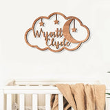 Custom baby name signs for nursery, Moon and clouds nursery wood sign, Boho nursery decor, Stars and moon nursery decor, Name sign for nursery, IZI POD