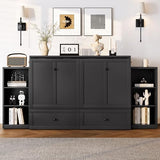 KEIKI Queen Size Murphy Bed Chest, Folding Cabinet Wall Bed Frame with Storage Drawers & Shelves, Space Saving Hideaway Cabinets Beds Frames for Apartment Bedroom Guest Room, Wood Slat Support, Grey KEIKI
