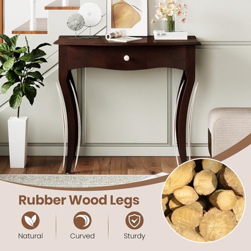 Giantex Wooden Console Table, Chic Accent Entryway Table with Storage Drawers, Solid Rubber Wood Legs and Metal Guide Rails, Vintage Sofa Tables for Living Room, Foyer, Bedroom and Entrance Giantex