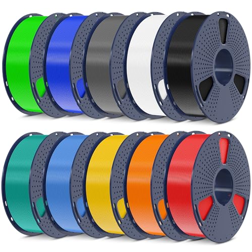 SUNLU 3D Printer Filament Bundle, PLA Plus Filament 10KG 1.75mm, Neatly Wound Filament for Most 3D Printer, 10 Colors, 1kg Spool, Black+White+Grey+Green+Blue+Grassgreen+Bluegrey+Pureyellow+Re - WoodArtSupply