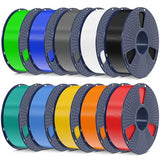SUNLU 3D Printer Filament Bundle, PLA Plus Filament 10KG 1.75mm, Neatly Wound Filament for Most 3D Printer, 10 Colors, 1kg Spool, Black+White+Grey+Green+Blue+Grassgreen+Bluegrey+Pureyellow+Red+Orange SUNLU