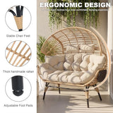 LUTINLIX Double Egg Chair with Cup Holder Outdoor Indoor,2 Person Oversized Wicker Lounge Egg Chair with 8” Thicken Cushions & Rain Cover 700lbs for Patio Balcony Porch Living Room
