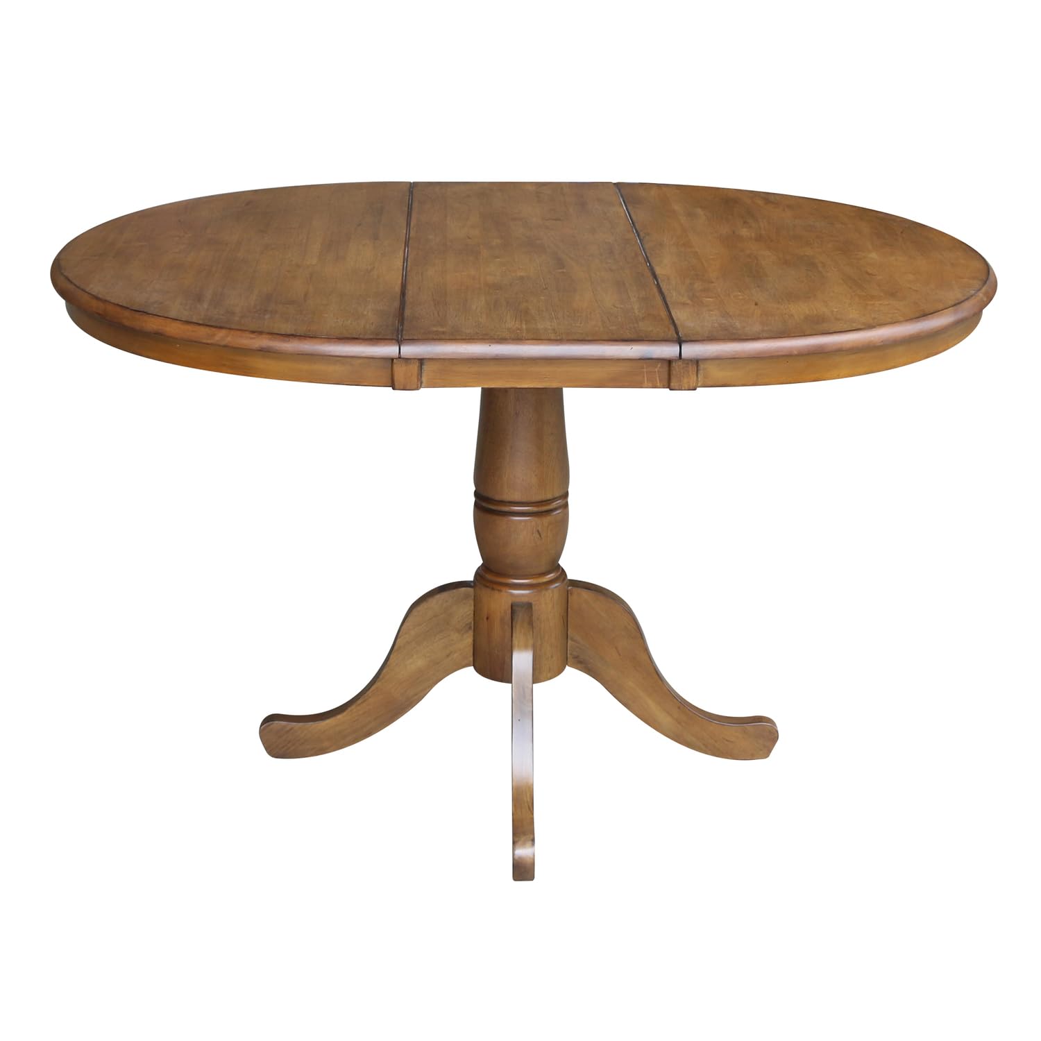 International Concepts 36" Round Top Pedestal Table with 12" Leaf-28.9" H-Dining Height, Pecan - WoodArtSupply